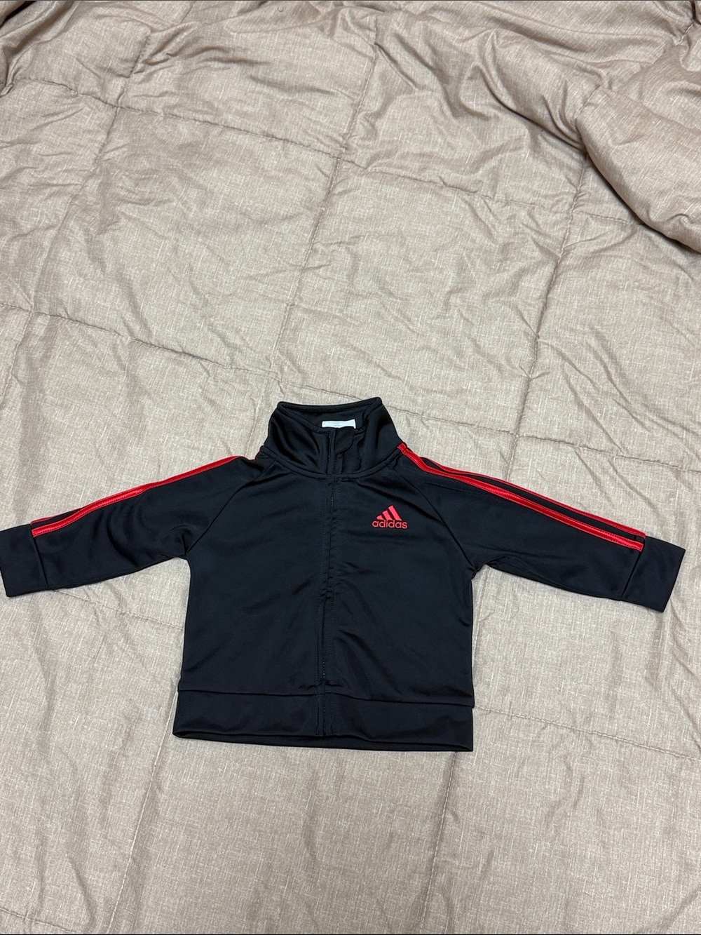 adidas Kids Boys 6 month Black Track Jacket with Red Stripes Like New
